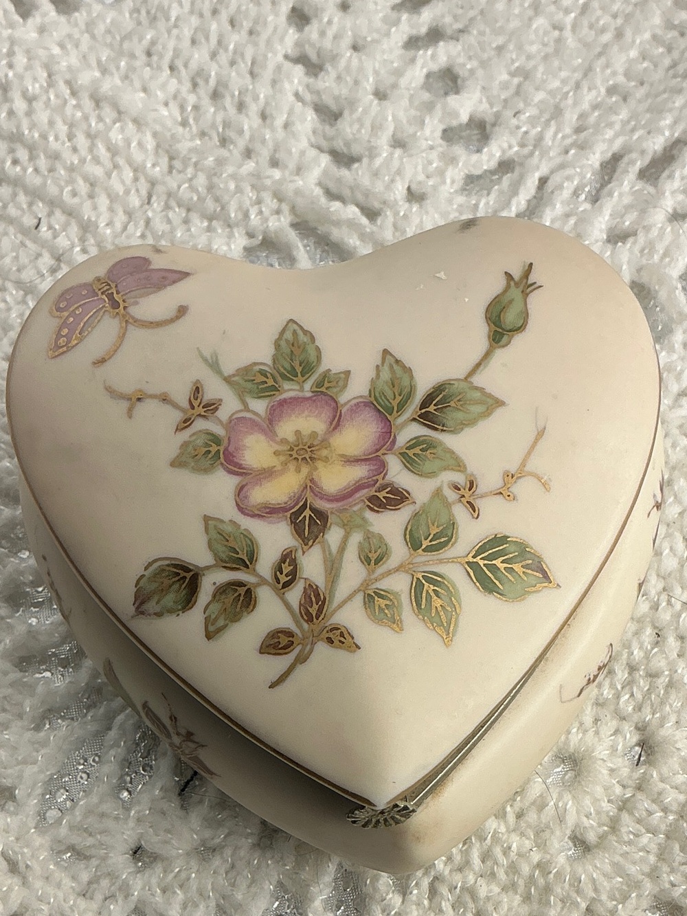 Ardalt Lenwile China Vtg Hand-Painted Porcelain Heart Shaped Hinged Trinket Box